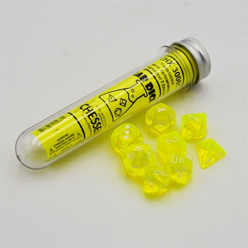 Translucent Neon Yellow and White with Extra D6 Lab Dice Set - Rollespilsterninger - Chessex